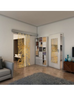 Glasschiebetür ECO-LINE - Fineprint Model 012 Gold auf Klarglas