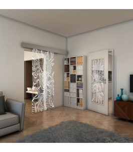 Glasschiebetür ECO-LINE - Fineprint Model 012 Weiss auf Klarglas