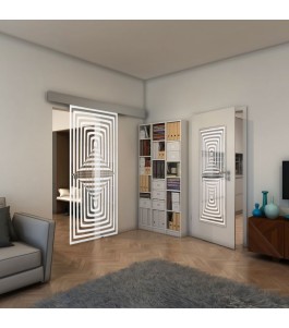 Glasschiebetür ECO-LINE - Fineprint Model 014 Weiss auf Klarglas