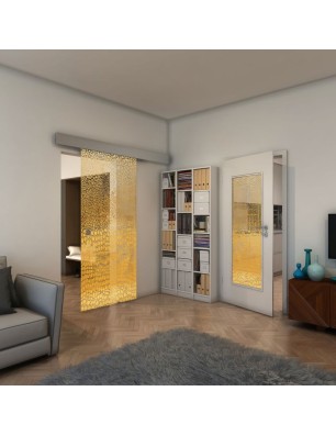 Glasschiebetür ECO-LINE - Fineprint Model 015 Gold auf Klarglas