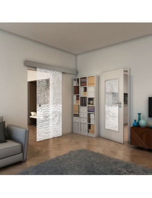Glasschiebetür ECO-LINE - Fineprint Model 015 Weiss auf Klarglas