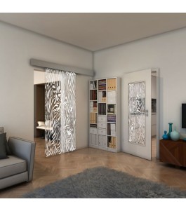 Glasschiebetür ECO-LINE - Fineprint Model 017 Weiss auf Klarglas