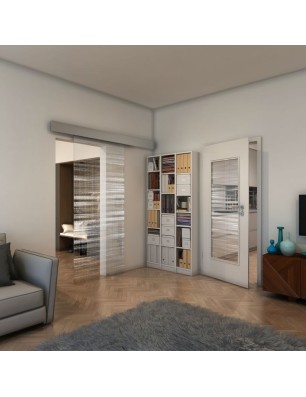 Glasschiebetür ECO-LINE - Fineprint Model 019 Weiss auf Klarglas