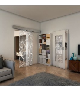 Glasschiebetür ECO-LINE - Fineprint Model 020 Weiss auf Klarglas