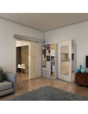 Glasschiebetür ECO-LINE - Fineprint Model 021 Gold auf Klarglas