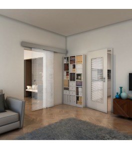 Glasschiebetür ECO-LINE - Fineprint Model 022 Weiss auf Klarglas