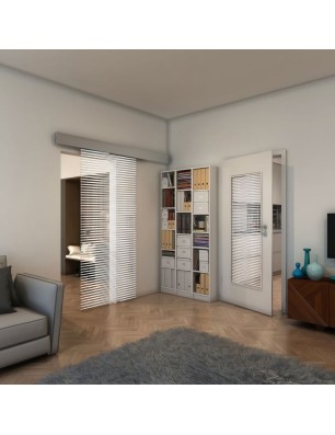 Glasschiebetür ECO-LINE - Fineprint Model 022 Weiss auf Klarglas