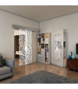 Glasschiebetür ECO-LINE - Fineprint Model 023 Weiss auf Klarglas