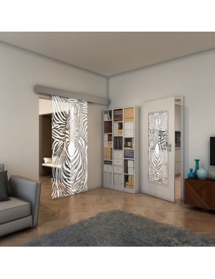 Glasschiebetür ECO-LINE - Fineprint Model 023 Weiss auf Klarglas