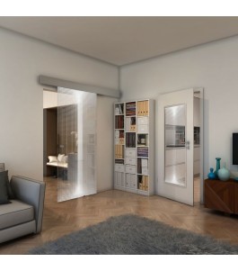 Glasschiebetür ECO-LINE - Fineprint Model 024 Weiss auf Klarglas