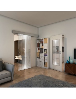Glasschiebetür ECO-LINE - Fineprint Model 024 Weiss auf Klarglas
