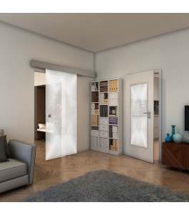 Glasschiebetür ECO-LINE - Fineprint Model 025 Weiss auf Klarglas