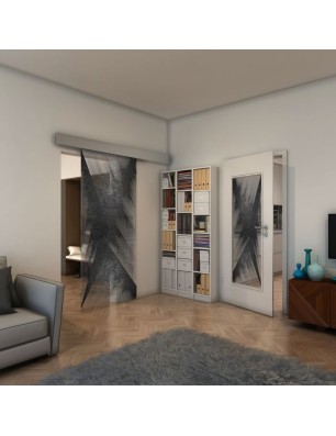 Glasschiebetür ECO-LINE - Fineprint Model 026 Schwarz auf Klarglas