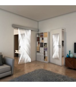 Glasschiebetür ECO-LINE - Fineprint Model 026 Weiss auf Klarglas