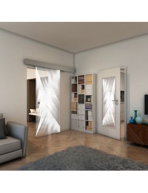 Glasschiebetür ECO-LINE - Fineprint Model 026 Weiss auf Klarglas