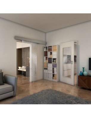 Glasschiebetür ECO-LINE - Fineprint Model 027 Weiss auf Klarglas