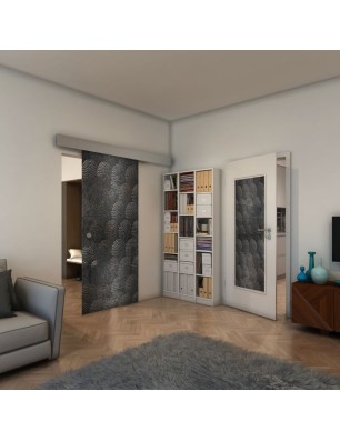 Glasschiebetür ECO-LINE - Fineprint Model 029 Schwarz auf Klarglas