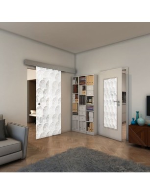 Glasschiebetür ECO-LINE - Fineprint Model 029 Weiss auf Klarglas