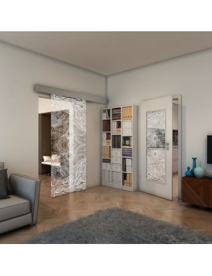 Glasschiebetür ECO-LINE - Fineprint Model 030 Weiss auf Klarglas