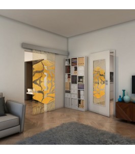 Glasschiebetür ECO-LINE - Fineprint Model 031 Gold auf Klarglas