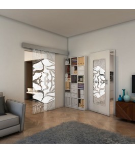 Glasschiebetür ECO-LINE - Fineprint Model 031 Weiss auf Klarglas