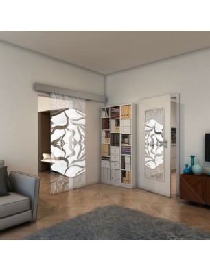 Glasschiebetür ECO-LINE - Fineprint Model 031 Weiss auf Klarglas
