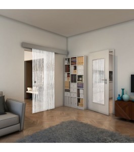 Glasschiebetür ECO-LINE - Fineprint Model 032 Weiss auf Klarglas