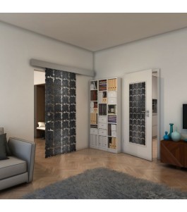 Glasschiebetür ECO-LINE - Fineprint Model 033 Schwarz auf Klarglas