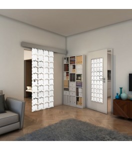 Glasschiebetür ECO-LINE - Fineprint Model 033 Weiss auf Klarglas