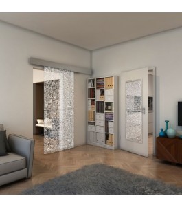 Glasschiebetür ECO-LINE - Fineprint Model 036 Weiss auf Klarglas