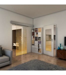 Glasschiebetür ECO-LINE - Fineprint Model 038 Gold auf Klarglas