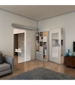 Glasschiebetür ECO-LINE - Fineprint Model 038 Weiss auf Klarglas