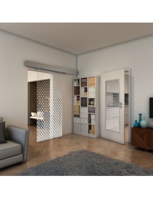 Glasschiebetür ECO-LINE - Fineprint Model 038 Weiss auf Klarglas