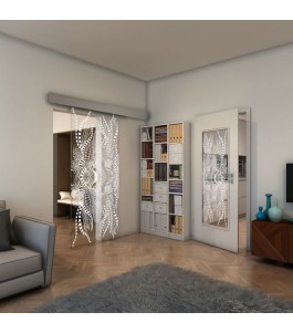 Glasschiebetür ECO-LINE - Fineprint Model 039 Weiss auf Klarglas