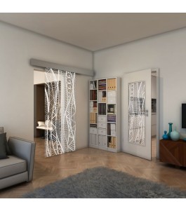 Glasschiebetür ECO-LINE - Fineprint Model 040 Weiss auf Klarglas