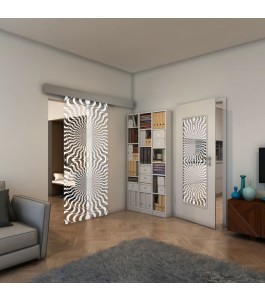 Glasschiebetür ECO-LINE - Fineprint Model 042 Weiss auf Klarglas