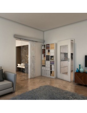 Glasschiebetür ECO-LINE - Fineprint Model 047 Weiss auf Klarglas