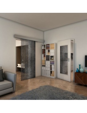 Glasschiebetür ECO-LINE - Fineprint Model 050 Schwarz auf Klarglas