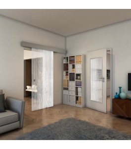 Glasschiebetür ECO-LINE - Fineprint Model 050 Weiss auf Klarglas