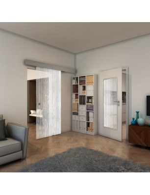 Glasschiebetür ECO-LINE - Fineprint Model 050 Weiss auf Klarglas