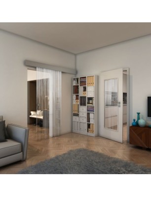 Glasschiebetür ECO-LINE - Fineprint Model 052 Weiss auf Klarglas