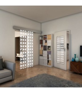 Glasschiebetür ECO-LINE - Fineprint Model 053 Weiss auf Klarglas