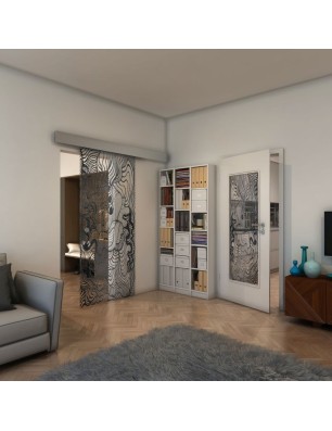 Glasschiebetür ECO-LINE - Fineprint Model 056 Schwarz auf Klarglas