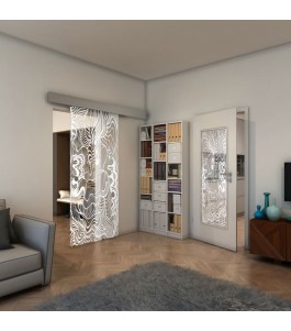 Glasschiebetür ECO-LINE - Fineprint Model 056 Weiss auf Klarglas