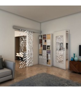 Glasschiebetür ECO-LINE - Fineprint Model 057 Weiss auf Klarglas