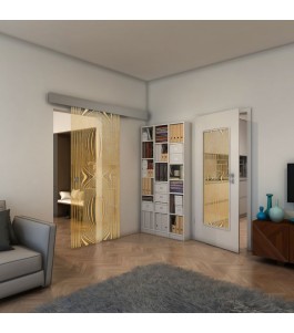 Glasschiebetür ECO-LINE - Fineprint Model 058 Gold auf Klarglas