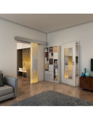 Glasschiebetür ECO-LINE - Fineprint Model 059 Gold auf Klarglas