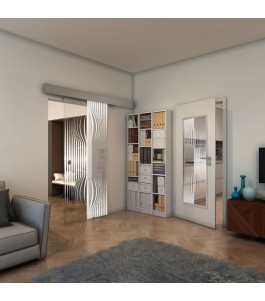 Glasschiebetür ECO-LINE - Fineprint Model 059 Weiss auf Klarglas
