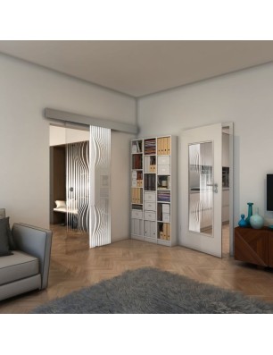 Glasschiebetür ECO-LINE - Fineprint Model 059 Weiss auf Klarglas