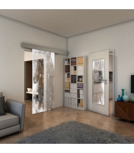 Glasschiebetür ECO-LINE - Fineprint Model 061 Weiss auf Klarglas
